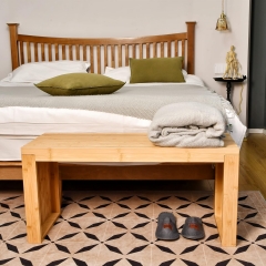 Natural Wood Grid Bench Japanese Style Slatted Seating Furniture