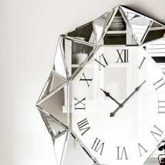 Modern Diamond Shape Mirrored Wall Clock with Roman Numbers for Home Decor