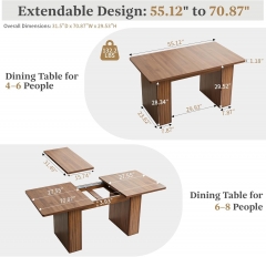 Modern Walnut Extendable Dining Table with Fluted Double Base