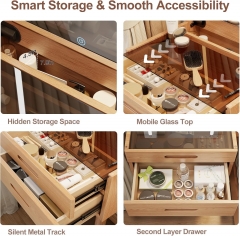 Compact Wooden Vanity Desk with LED Mirror 3-in-1 Design for Bedroom As Dresser Nightstand & Desk