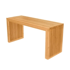 Natural Wood Grid Bench Japanese Style Slatted Seating Furniture
