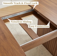 Modern Walnut Extendable Dining Table with Fluted Double Base