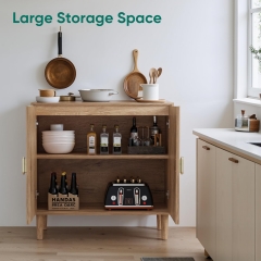 Modern Wood Entryway Cabinet with Adjustable Interior Shelves Carved Pattern Doors