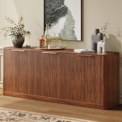 Walnut Finish Fluted Door Console Cabinet Oversized Storage Unit for Dining Room Living Room and Foyer