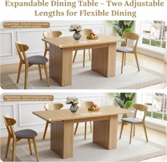 Minimalist Rectangular Extendable Dining Table with Dual Pedestal Legs for Dining Room or Kitchen