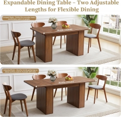 Modern Walnut Extendable Dining Table with Fluted Double Base