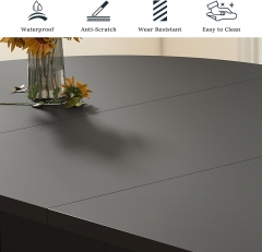 Modern Black Extendable Dining Table with Fluted Double Base