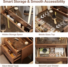 3-in-1 Multifunctional Vanity Table with LED Mirror Wooden Makeup Desk Nightstand & Work Desk