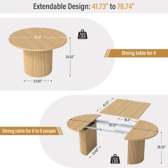 Large Wooden Dining Table with Rounded Corners and Expandable Top