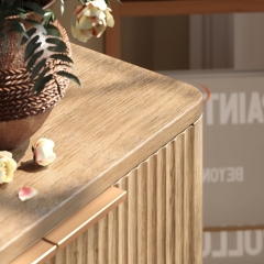 Natural Wood Fluted Sideboard Buffet Cabinet with Long Storage Space Vertical Slatted Doors for Dining Living Room