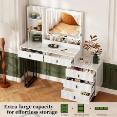 Adjustable Makeup Vanity Desk with LED Mirror and Storage Drawers
