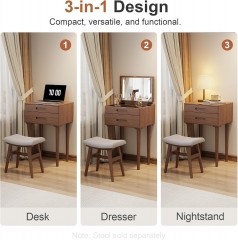 3-in-1 Multifunctional Vanity Table with LED Mirror Wooden Makeup Desk Nightstand & Work Desk