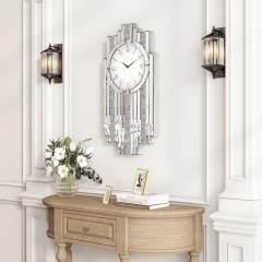 Art Deco Mirrored Wall Clock with Crystal Glitter Stripes Roman Numeral Design