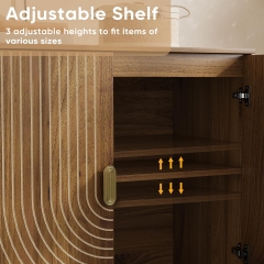 Mid Century Wooden Storage Cabinet with Adjustable Shelves Carved Line Doors Accent Sideboard