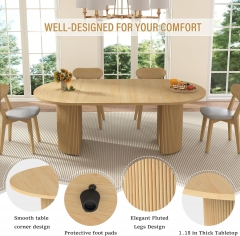 Large Wooden Dining Table with Rounded Corners and Expandable Top
