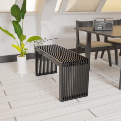 Contemporary Black Wooden Slat Bench for Entryway or Dining