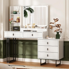 Adjustable Makeup Vanity Desk with LED Mirror and Storage Drawers