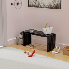 Contemporary Black Wooden Slat Bench for Entryway or Dining