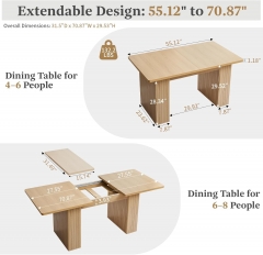 Minimalist Rectangular Extendable Dining Table with Dual Pedestal Legs for Dining Room or Kitchen