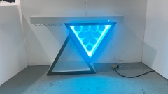 Triangular Design Wine Bar with Cup Rack, Bottle Slots & Open Storage