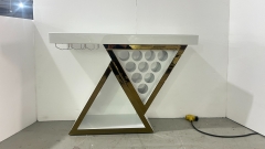 Triangular Design Wine Bar with Cup Rack, Bottle Slots & Open Storage