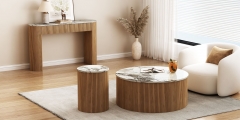 Modern Marble & Wood Accent Furniture Set Console Table Coffee Table and Nested Side Tables