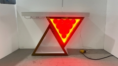 Triangular Design Wine Bar with Cup Rack, Bottle Slots & Open Storage