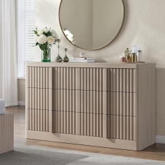 Modern Bedroom Furniture Set with 6-Drawer Dresser and 2 Nightstands with USB Outlets & Storage