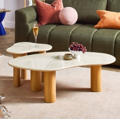 Modern Marble & Wood Accent Furniture Set Console Table Coffee Table and Nested Side Tables