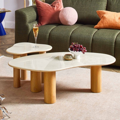 Modern Marble & Wood Accent Furniture Set Console Table Coffee Table and Nested Side Tables