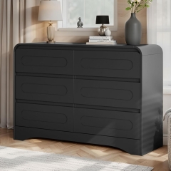 Functional Black Bedroom Set 6 Drawer Dresser and Nightstands with Open Hidden Storage for Daily Use