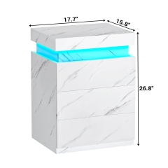 Stylish Marble Finish Nightstand with Smart LED Lights USB Charging and Storage Drawers