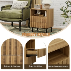 Functional Oak Finish Bedroom Furniture Set Dresser and 2 Nightstands with Open Shelf and Drawer