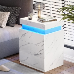 Stylish Marble Finish Nightstand with Smart LED Lights USB Charging and Storage Drawers