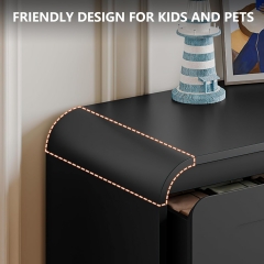 Functional Black Bedroom Set 6 Drawer Dresser and Nightstands with Open Hidden Storage for Daily Use