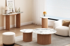 Modern Marble & Wood Accent Furniture Set Console Table Coffee Table and Nested Side Tables