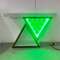 Triangular Design Wine Bar with Cup Rack, Bottle Slots & Open Storage