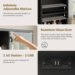 Modern Bedroom Adjustable LED Vanity Desk with Storage Cabinets and Clear Glass Tabletop