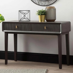 Modern Entryway Console Table Wooden Slat Groove Design with Spacious Drawer