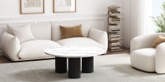 Modern Black Ribbed Furniture Set Marble Terrazzo Top Coffee Table Console Table for Living Rooms