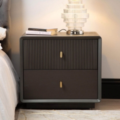 Modern Bedroom Nightstand Wooden Slat Groove Top Drawer and Compact Storage