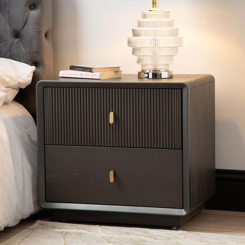 Modern Bedroom Nightstand Wooden Slat Groove Top Drawer and Compact Storage