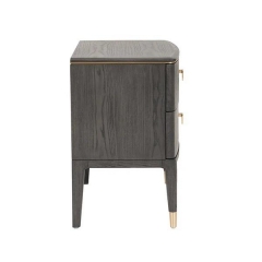 Stylish Dark Wood Nightstand Brass Handles and Gold Feet for Bedroom Decor