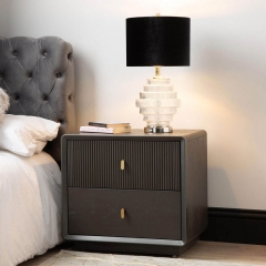 Modern Bedroom Nightstand Wooden Slat Groove Top Drawer and Compact Storage