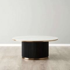 Modern Black Ribbed Furniture Set Marble Terrazzo Top Coffee Table Console Table for Living Rooms