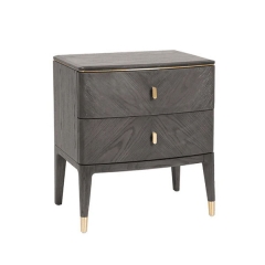 Stylish Dark Wood Nightstand Brass Handles and Gold Feet for Bedroom Decor