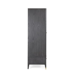 Functional Double Door Wardrobe Dark Wood Finish Wooden Slat Groove Drawers for Bedroom Use