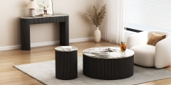 Modern Black Ribbed Furniture Set Marble Terrazzo Top Coffee Table Console Table for Living Rooms
