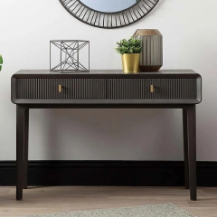Modern Entryway Console Table Wooden Slat Groove Design with Spacious Drawer