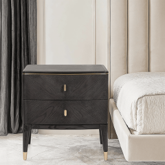 Stylish Dark Wood Nightstand Brass Handles and Gold Feet for Bedroom Decor